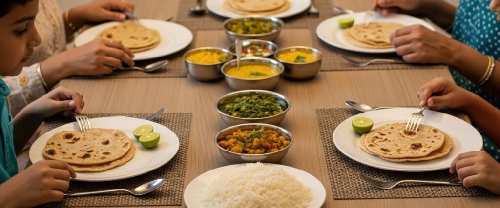 family eating healthy food