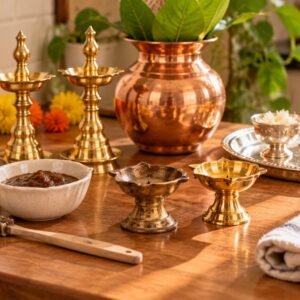 clean brass puja items