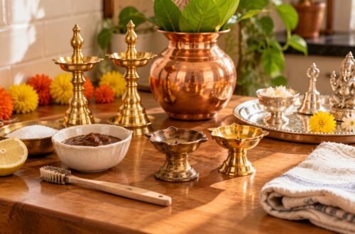clean brass puja items